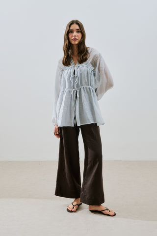 Ruched Tie Blouse Blue