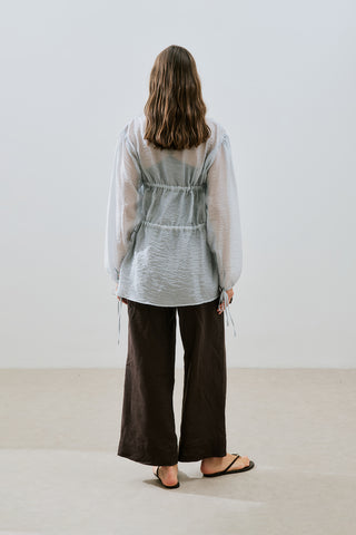Ruched Tie Blouse Blue