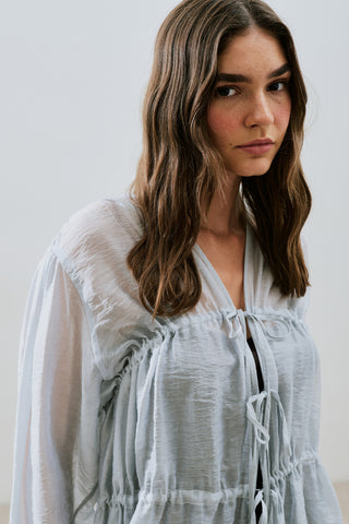 Ruched Tie Blouse Blue