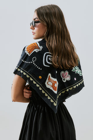 Patterned Cotton Scarf Liberty Black