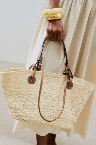 Straw Bag With Leather Strap Beige