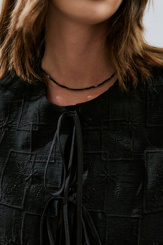 Embroidered Tie Blouse Black
