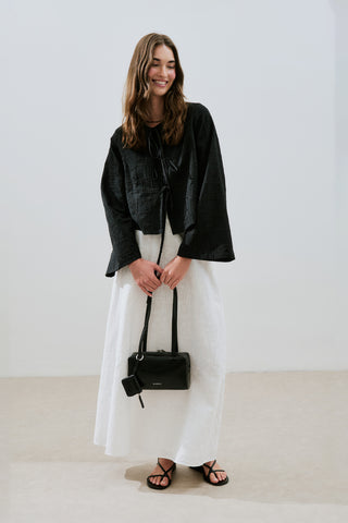 Embroidered Tie Blouse Black