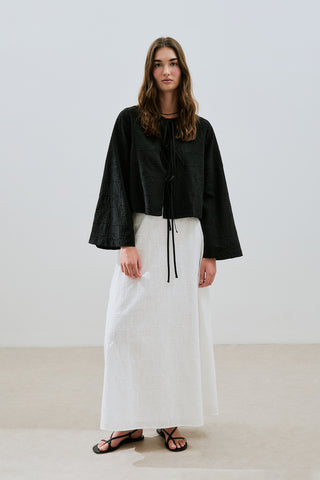 Embroidered Tie Blouse Black