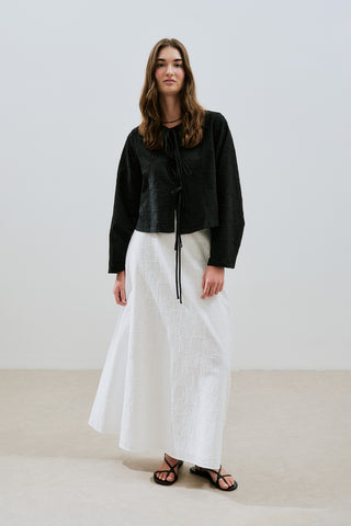 Embroidered Tie Blouse Black