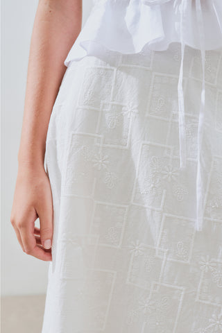 Embroidered Midi Skirt Ecru