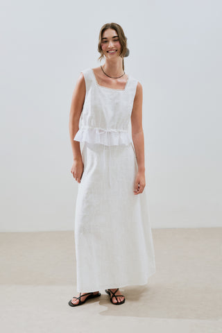 Embroidered Midi Skirt Ecru