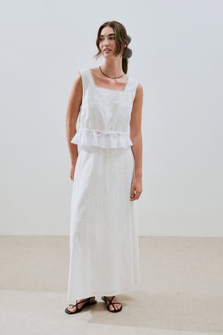 Embroidered Midi Skirt Ecru