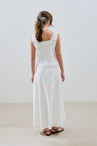 Embroidered Midi Skirt Ecru