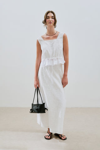 Embroidered Midi Skirt Ecru