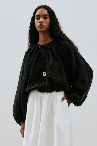 Balloon Sleeve Crop Top Black