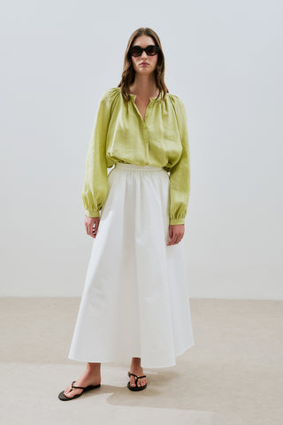 Lightweight Linen Gathered Neck Shirt Lime