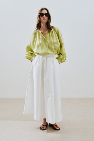 Lightweight Linen Gathered Neck Shirt Lime