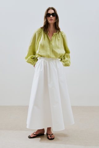 Lightweight Linen Gathered Neck Shirt Lime