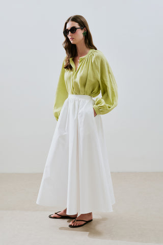 Lightweight Linen Gathered Neck Shirt Lime