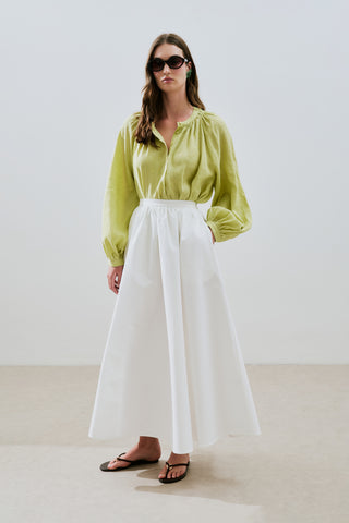 Lightweight Linen Gathered Neck Shirt Lime