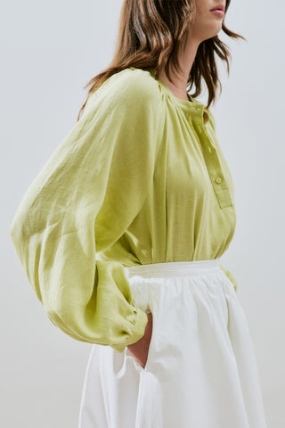 Lightweight Linen Gathered Neck Shirt Lime