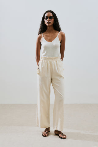 Textured Tie Trousers Natural