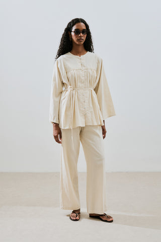 Textured Tie Trousers Natural