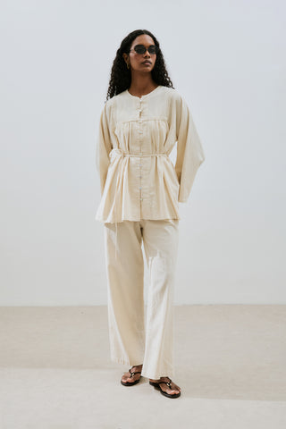 Textured Tie Trousers Natural