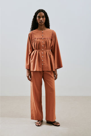 Textured Embroidered Shirt Cinnamon