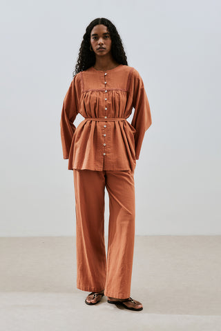 Textured Embroidered Shirt Cinnamon