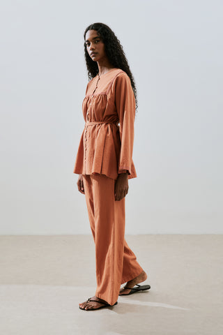 Textured Embroidered Shirt Cinnamon