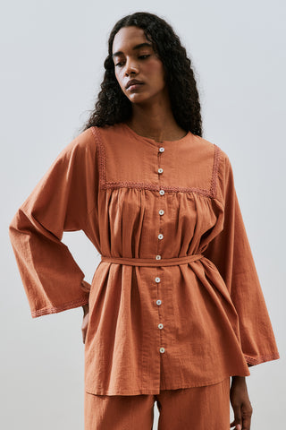 Textured Embroidered Shirt Cinnamon