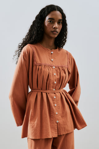 Textured Embroidered Shirt Cinnamon