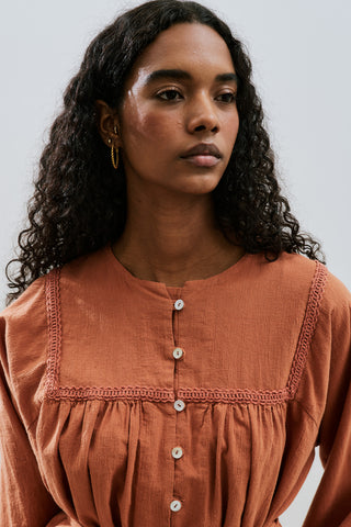 Textured Embroidered Shirt Cinnamon
