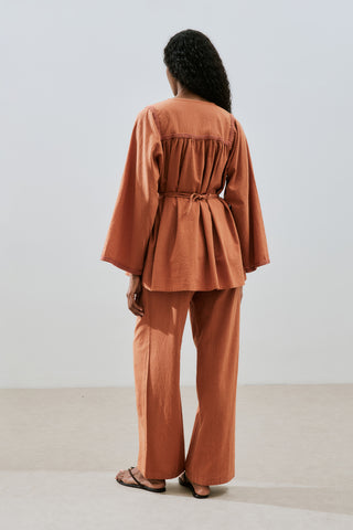 Textured Embroidered Shirt Cinnamon