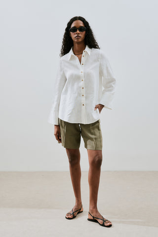 Linen Wide Cuff Shirt Ecru
