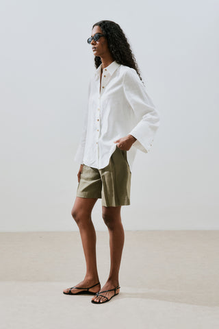 Linen Wide Cuff Shirt Ecru