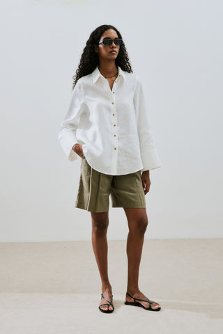 Linen Wide Cuff Shirt Ecru