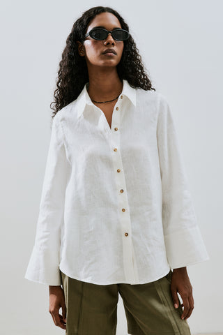 Linen Wide Cuff Shirt Ecru