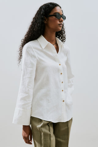Linen Wide Cuff Shirt Ecru