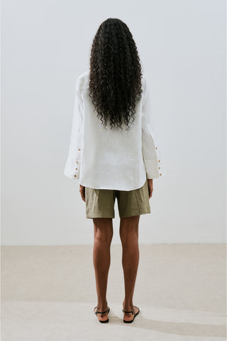 Linen Wide Cuff Shirt Ecru