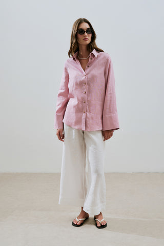 Linen Wide Cuff Shirt Pink