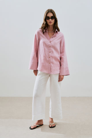 Linen Wide Cuff Shirt Pink