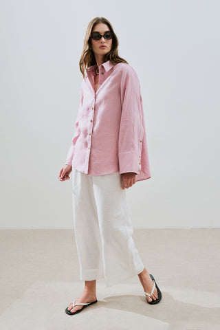 Linen Wide Cuff Shirt Pink