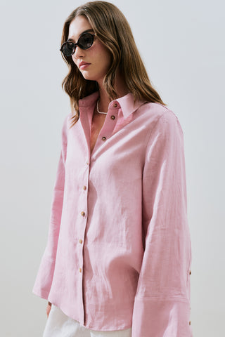 Linen Wide Cuff Shirt Pink
