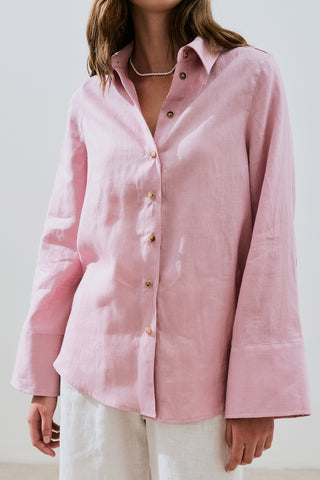 Linen Wide Cuff Shirt Pink
