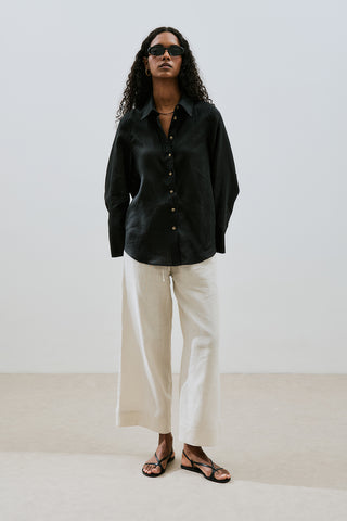 Linen Wide Cuff Shirt Black
