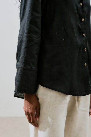 Linen Wide Cuff Shirt Black