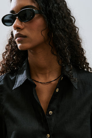 Linen Wide Cuff Shirt Black