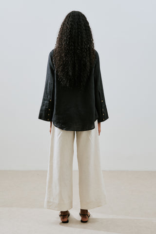 Linen Wide Cuff Shirt Black