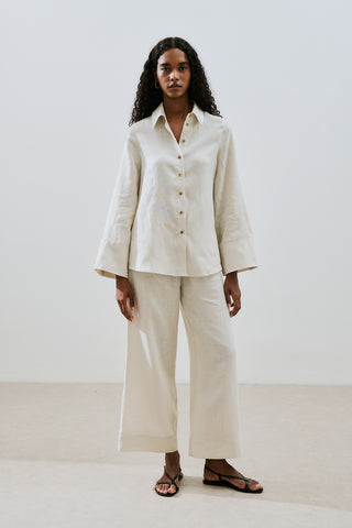 Linen Wide Cuff Shirt Stone