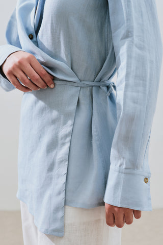 Linen Tie Detail Shirt Blue