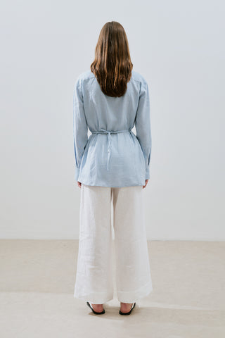 Linen Tie Detail Shirt Blue
