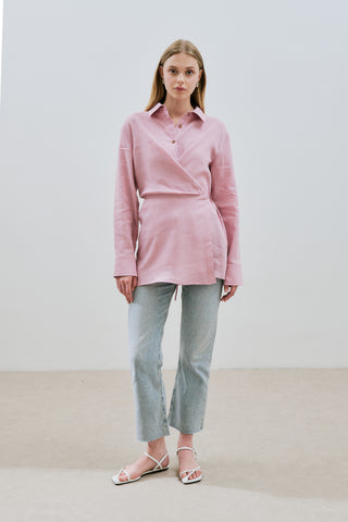 Linen Tie Detail Shirt Pink